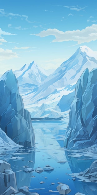 Иллюстрация вектора тающего льда воды вблизи холмов