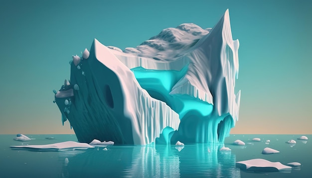 Melting iceberg art highlighting climate change and environmental crisis