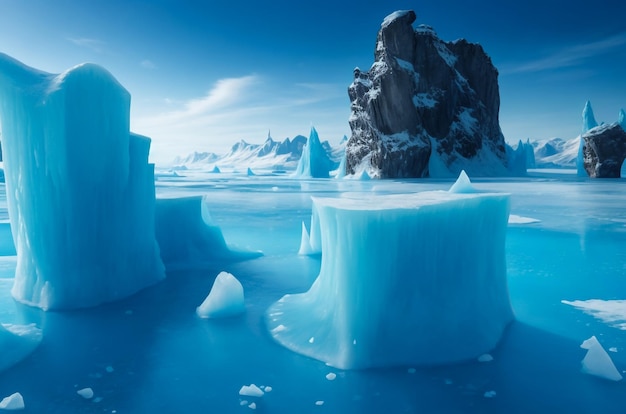 Melting icebergs and glaciers in antarctica as climate change concept illustration 3d rendering