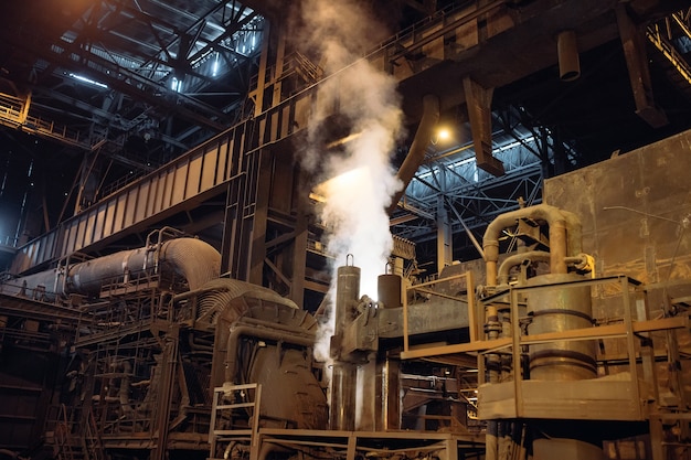 Melting of metal in a steel plant. Metallurgical industry.