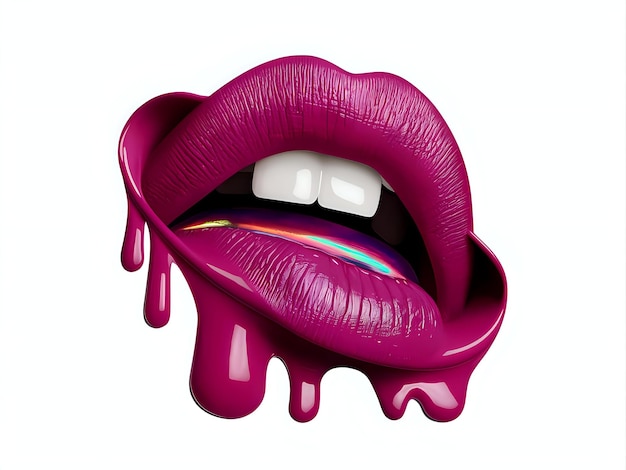 Photo melting red and purple lipstick on lips