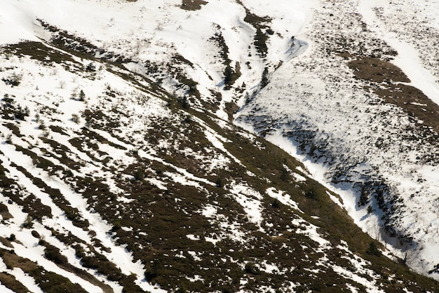 Melting snow scenery in the mountains.