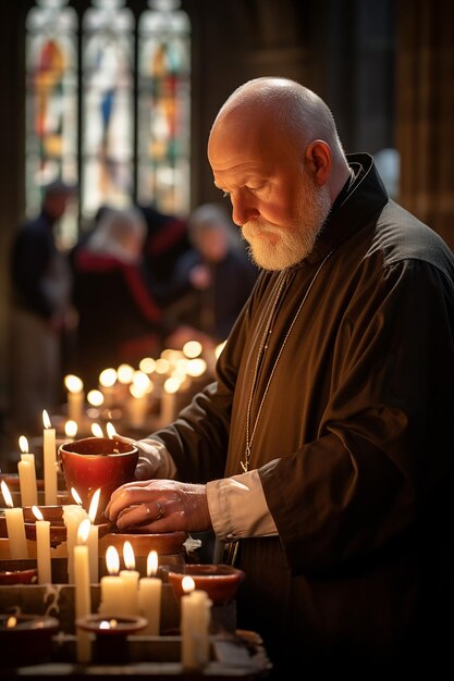 写真 生成aiで作成されたcandlemas dayのキャンドルを祝福するメンバー