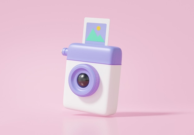 Memo image memory vintage camera floating on pink background travel photography concept cartoon minimal sytle copy space 3d render illustration