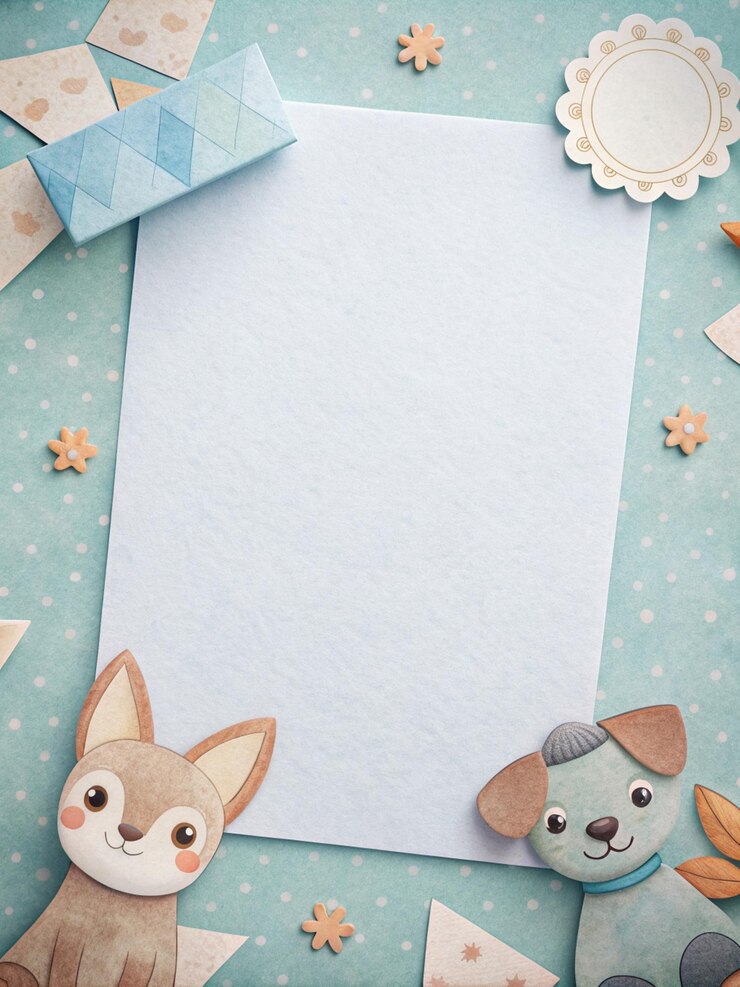 Photo memo paper with a dog theme border in dark white pastel tones cartoon cartoon style