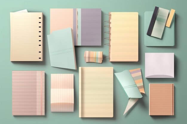 Photo memo template a collection of striped notes blank notebooks and torn notes used in a diary or off