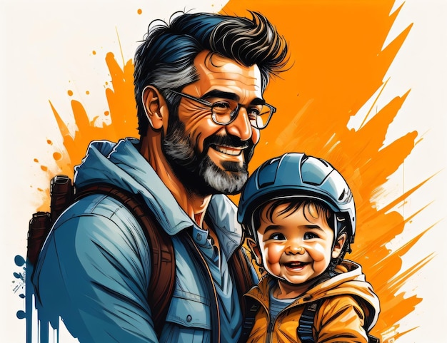 Памятный отец со своим ребенком улыбается иллюстрацией с генеративным ИИ