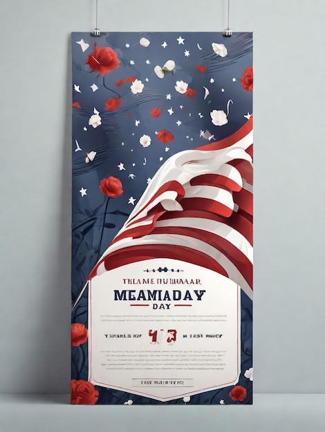 Foto memorial day 29th may flyer ontwerp met grafsteen en vlag patroon illustratie