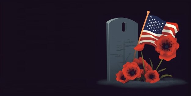 Memorial Day-illustratie met usa-vlag en grafsteen met kopieerruimte Generatieve ai