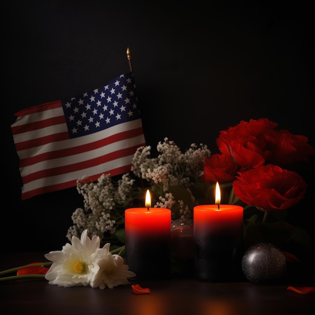 Photo memorial day illustration with usa flag and candle generative ai