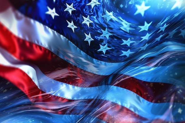 Memorial Day op 4 juli Onafhankelijke dagachtergrond met realistische Amerikaanse vlag en vuurwerk