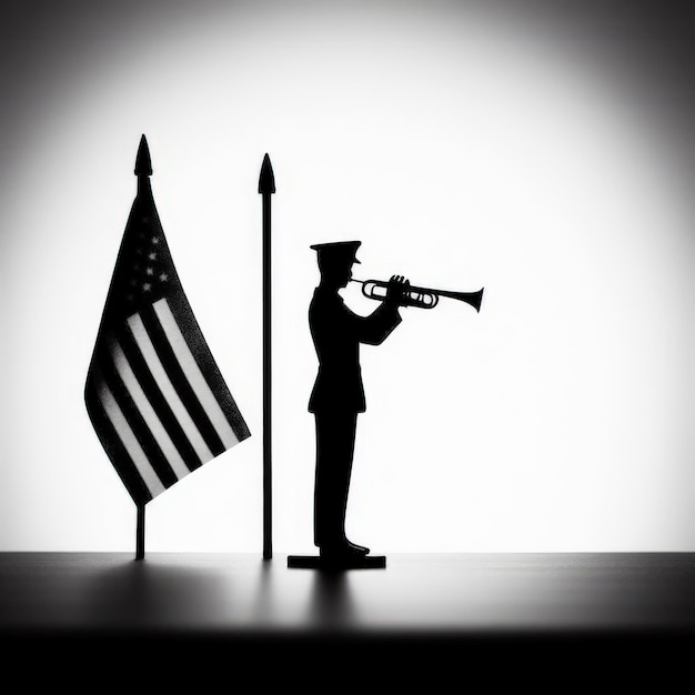 Photo memorial day salute with bugle silhouette