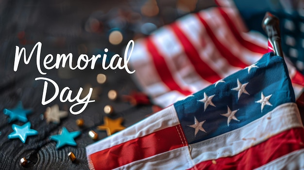 Photo memorial day text and us america flag usa holiday