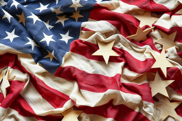 Memorial Day van het ontwerp van de VS met Amerikaanse vlag op vallende kleurrijke sterrenachtergrond
