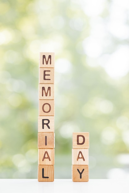 Memorial Day written with wooden letters