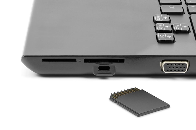 Memory card in front of the laptops card reader