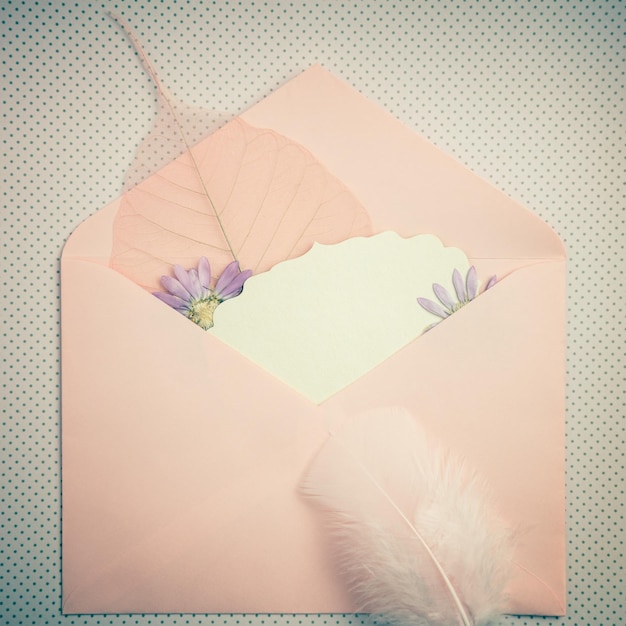 Memory nostalgic concept background wonderful past time an envelope with cute things vintage