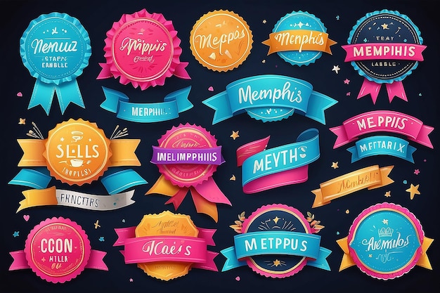 Memphis Styled Design Elements Ribbons Labels Tags Emblems