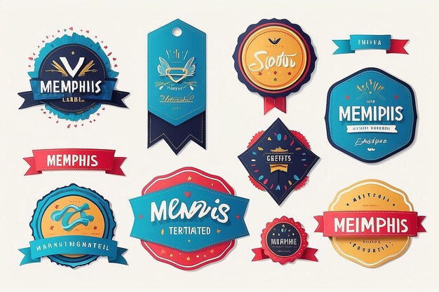 Foto memphis styled design elements ribbons labels tags meer