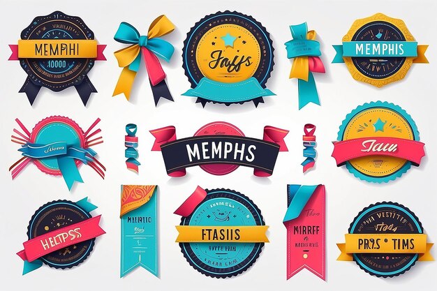 Memphis Styled Design Elements Ribbons Labels Tags Meer