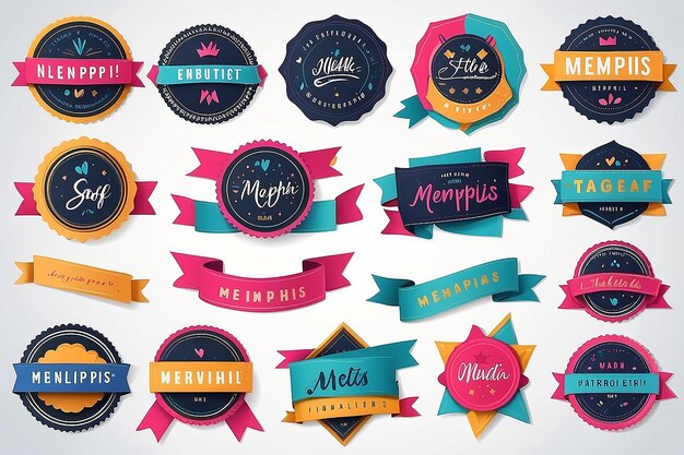 Memphis Styled Design Elements Ribbons Labels Tags Meer