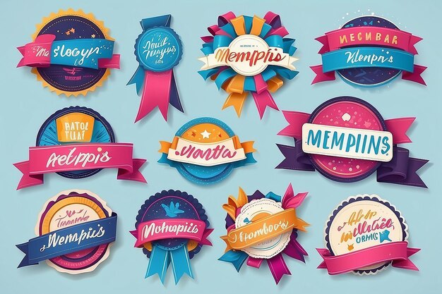 Foto styled ribbons etichette tag memphis emblemi soluzioni di branding alla moda