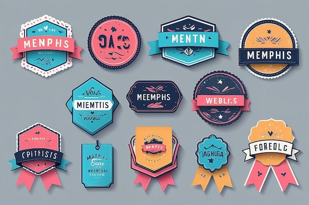 Memphis Styled Ribbons Labels Tags Emblems Trendy Branding Solutions