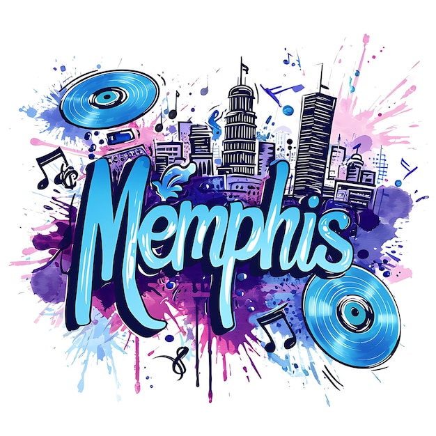 Memphis Text With Blues and Soul Inspired Typography Design Watercolor Lanscape Arts Collection