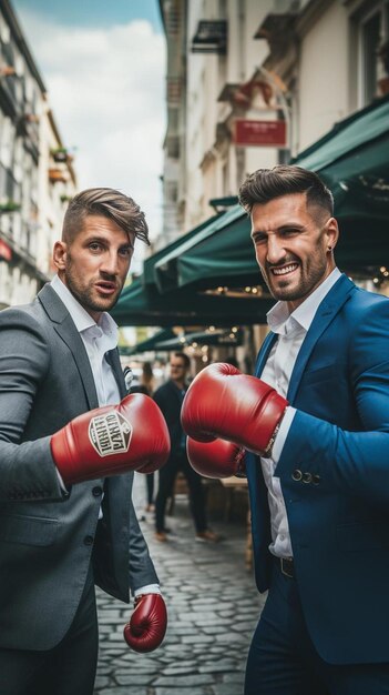 men in boxing suits one of which has a white belt that says