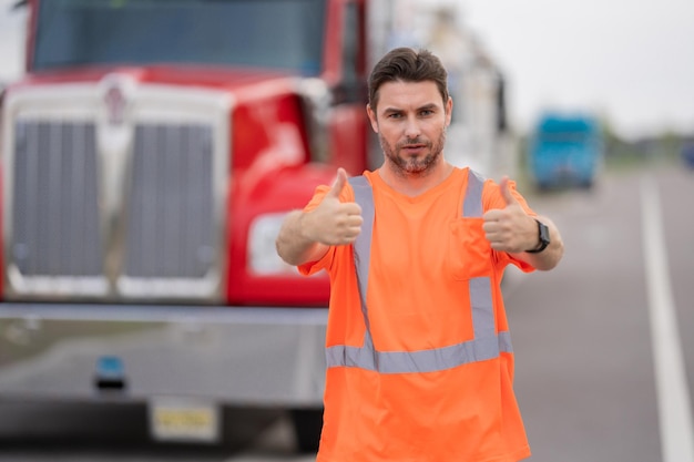 Truck driver deals safety vest