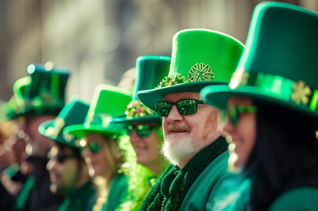 Photo men in funny leprechaun costumes at the st patricks day parade on march