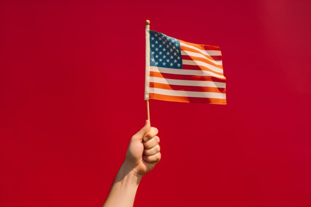 Men hand holding usa flag on America Independence Day