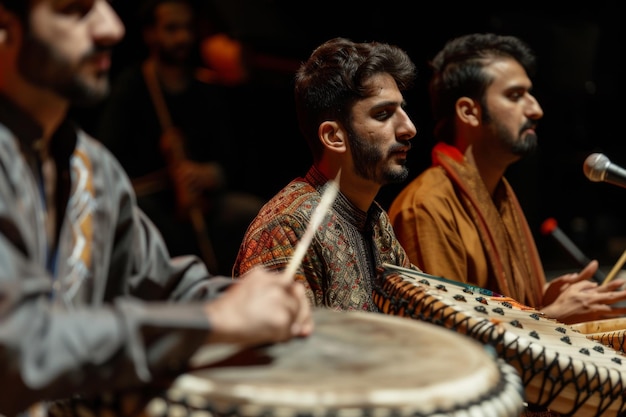 Photo men holding drums at gorkastyle music concert