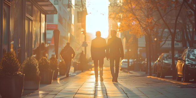 Foto uomini che camminano tranquillamente in un ambiente cinematografico concetto ambientazione cinematografica uomini che passeggiano rilassatamente passeggiata