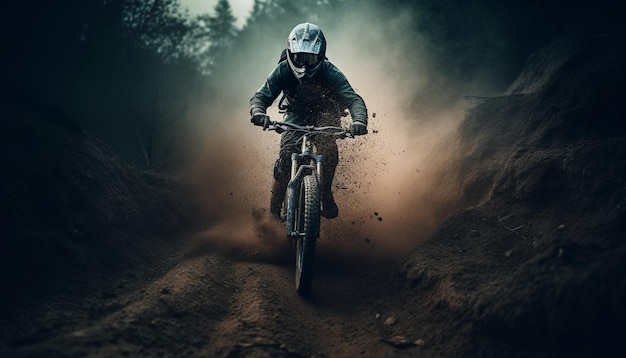 Men in motion cycling extreme sports adventure generated by AI