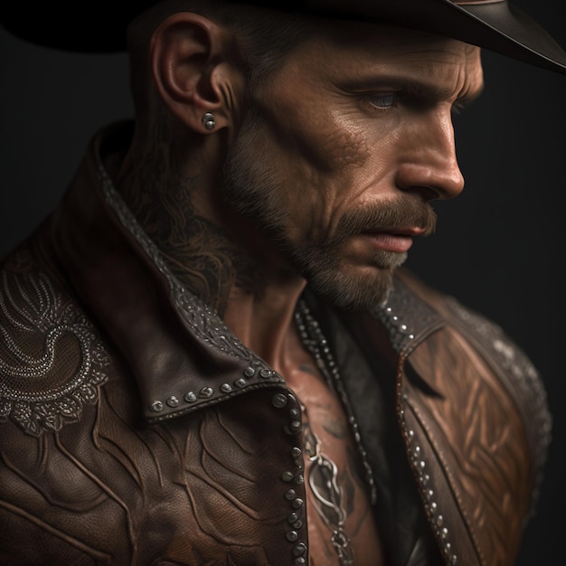 men mysterious detailed hat beard old man cowboy for games ultra realistic