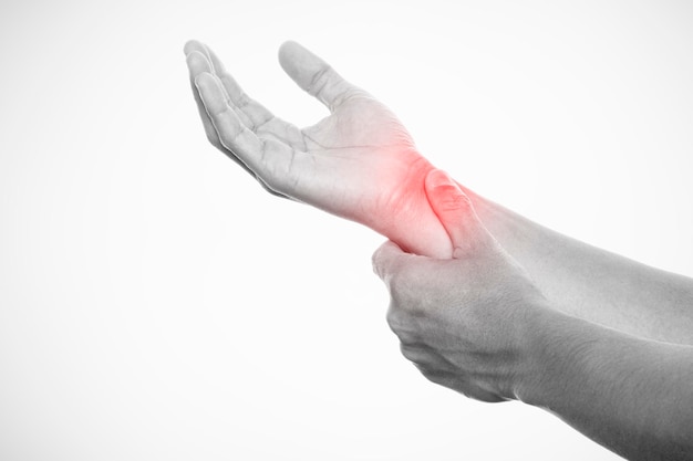 men painful wrist isolated on white background