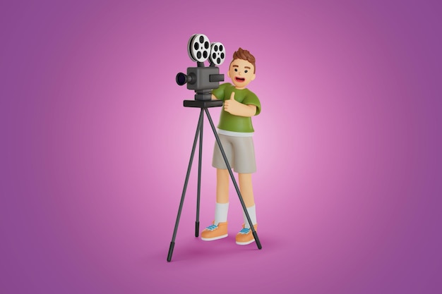 men in the photographer's position is using a video camera to shoot a movie 3d render illustration
