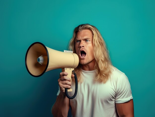 Men protesting on megaphone