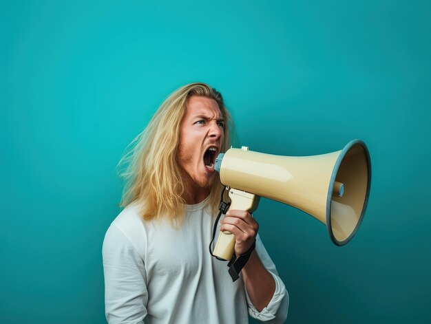 Men protesting on megaphone