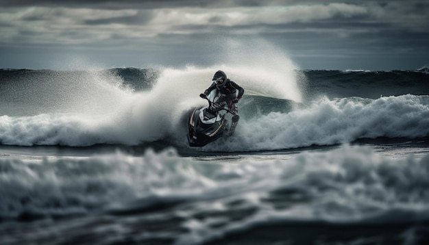 Photo men riding the waves a thrilling adventure generated by ai