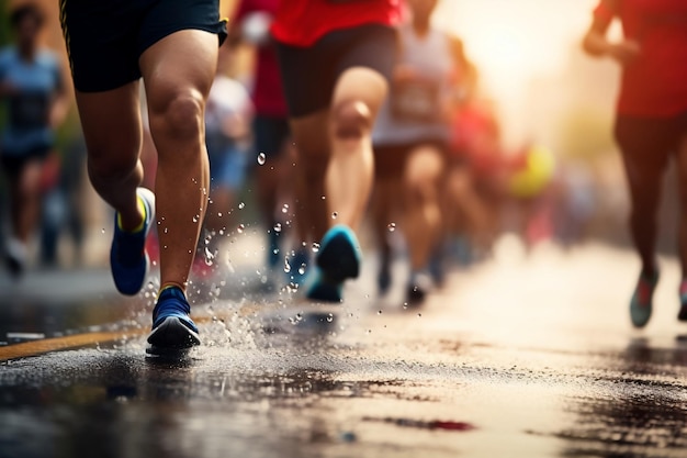 Men Runners' Legs in CloseUp on Road AI