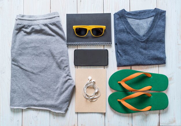 men's casual outfits of traveler, summer holiday