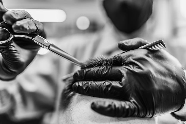 Men's haircut in a barbershop. Styling and hair care. Beauty salon.