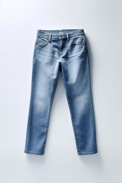 Men's Solid Blue Jeans on Matte White Surface