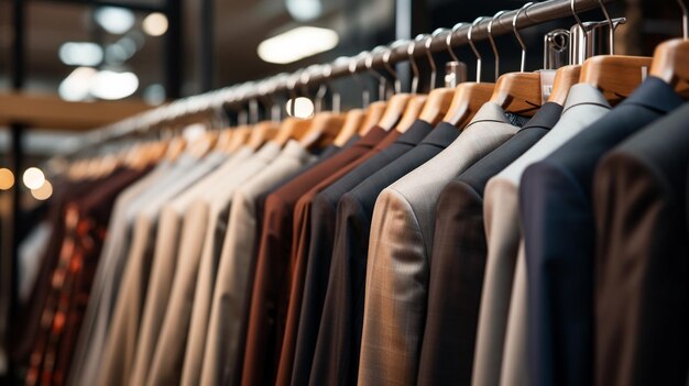 Men's suits hanging in a shop