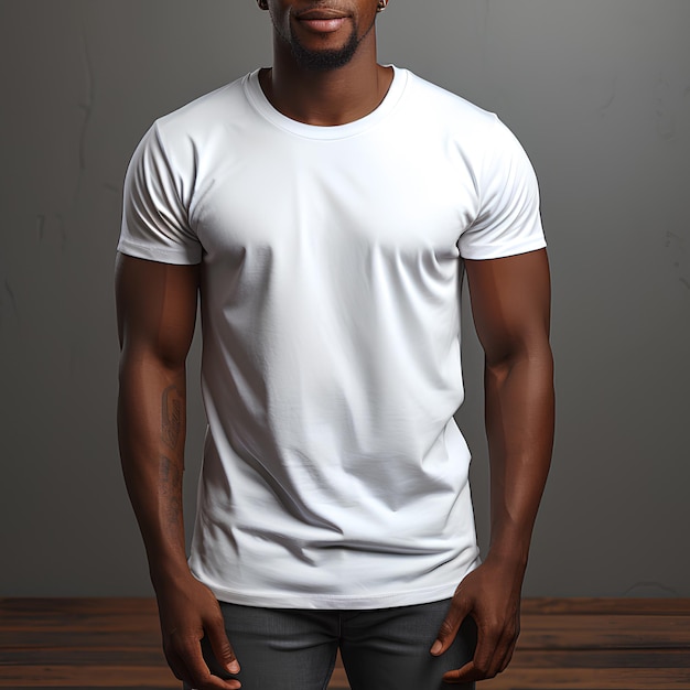 Photo men's white tshirt model front view mockup