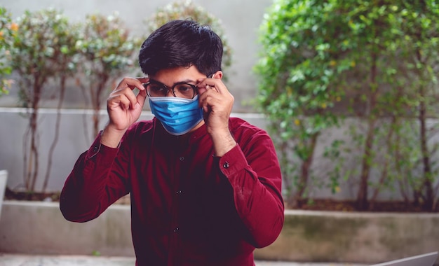 Photo men and sanitary masks wear masks for the safety of themselves and others protect the covid virus