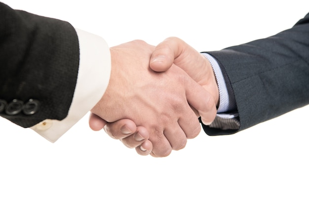 Men shaking hands after successful business deal, handshake.