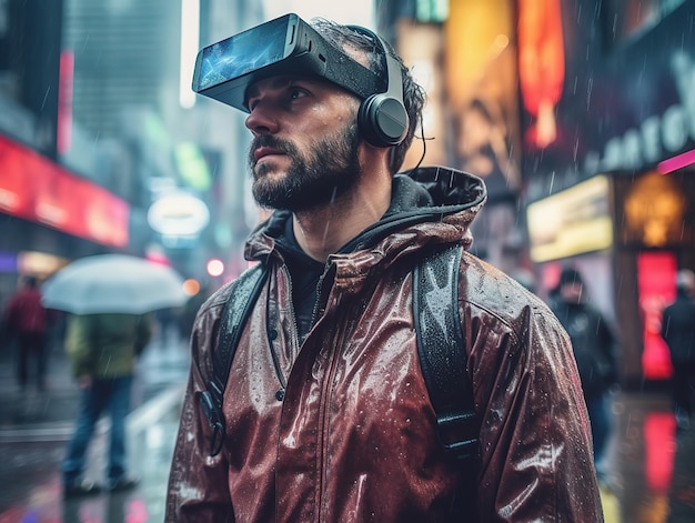 men in virtual world new York time square online tourism ai generated